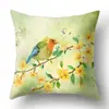 Funda de almohada de poliéster CCA594 pincelada a mano paisaje flor pájaro funda de almohada hogar suave cojín de coche