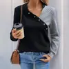 Sudadera con textura acolchada, cuello en V, bloques de color, estilo simple de oficina, nueva colección otoño/invierno 2026, transfronteriza europea y americana para mujer.