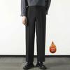 Pantalones Casuales de Otoño e Invierno para Hombre, Pantalones Rectos Ajustados Recortados para Hombre, Pantalones de Vestir de Negocios con Forro Polar para Hombre