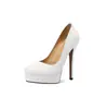 Sapatos Femininos Sexys de Couro Genuíno com Salto Ultra Alto de 14cm e Plataforma Grossa, Estilo Comércio Exterior, Salto Fino, Bico Redondo, Salto Altíssimo, Boca Rasa, para Pessoas Baixinhas