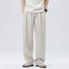 2026 Pantalones Rectos de Lyocell Fresco para Hombre Verano Delgados Sueltos Pierna Ancha Lino Seda de Hielo Color Albaricoque