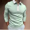 Nova Camisa Polo Casual Masculina de Outono 2023, Comércio Exterior, Estampa 3D, Cor Sólida, Zíper, Manga Longa