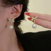 Aretes Vintage de Lazo con Diamantes Completos y Perlas para Mujer, Diseño Explosivo de Lujo Ligero, Aretes Exquisitos para Combinar con Todo, Aretes para Año Nuevo Chino