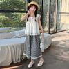 Traje de camisa de muñeca de manga volada de verano para niñas 2025 Nuevo Vestido de verano para niños Estilo occidental Moda Coreana Cuadros Pantalones de pierna ancha