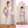 Falda de Malla para Mujer Estilo Sirena con Parches de Encaje Manga Larga Ajustada Vestido de Noche con Copas Múltiples Colores Disponibles 1267