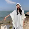 Vacaciones de Otoño e Invierno Xizang Yunnan Retro Rojo Navidad Borla Capa con Capucha Cálido Chal Protección Solar Suéter Exterior