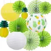 Decoración de Fiesta de Piña Hawaiana Verano Cumpleaños Tema Diseño Linterna de Papel Piña Panal Ventilador de Papel Colgante Flor