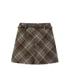 Falda de Lana Cuadros Coreana Tallas Grandes para Mujer en Otoño e Invierno Falda Gruesa de Línea A para Gorditas Falda de Cintura Alta con Cadera con Cinturón