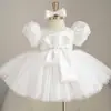 Vestido de princesa con mangas abullonadas para niñas, color navideño: rosa