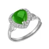 Venta Caliente Anillo de Jade Verde con Corazón Hueco Abierto Anillo Chapado en Oro Jaspe de Hotan con Zircón Incrustado en Forma de Corazón Regalo