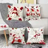 Nuevas Fundas de Almohada Serie Navideña Papá Noel Muñeco de Nieve Tela Cómoda Estampado Funda de Almohada Blanca