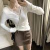 Estilo Otoño e Invierno Deseo Puro Encaje Blanco Camisa Base para Mujer Interior Ajustado Adelgazante Suéter Cuello en V Top Cálido