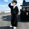 Conjunto de punto para niño con cuello de camisa de primavera y otoño, estilo coreano, moderno y elegante, atuendo deportivo de dos piezas para niños mayores