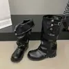 Botas retro blancas de tacón grueso de alta gama para mujer, nuevo estilo otoño 2026, perfectas con faldas, efecto adelgazante, botas hasta la rodilla