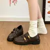 Mocassins marrons retrô com tira de velcro e salto grosso para mulheres, nova coleção de outono 2026, versáteis e adequados para o trabalho, sapatos pequenos de couro estilo britânico