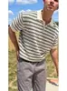Camiseta Masculina de Verão Fina Malha Gola Polo Manga Curta Estilo Old Money Maduro Leve Tendência Cool Casual Versátil