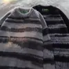 Suéter de punto a rayas grises degradadas, de corte relajado y transfronterizo para hombre, con un diseño elegante, ajuste holgado y mangas largas versátiles, perfecto para primavera