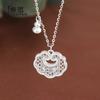 Collar de plata esterlina s925 calabaza candado de larga vida para mujer hueco doble cara texto de la suerte colgante cadena clavícula estilo étnico