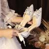 Zapatos Nuevos Estilo 2025 para Mujer con Moño Hueco, Punteras y Boca Baja, con Pedrería, Zapatos de Novia para Boda