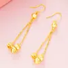 Aretes Largos de Oro Arena Vietnamita para Mujer, Aretes de Borla Chapados en Latón con Oro de 24K, Venta Directa del Fabricante