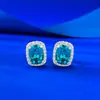 Nuevo Modelo Aretes Cuadrados Paraiba de Plata S925 de 6*8mm con Montura Clásica de Halo, Lujo Ligero, Transmisión en Vivo, Transfronterizo