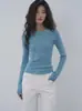 Top de punto EIGHTHNONTH azul ajustado para mujer, de manga larga, cuello redondo, adelgazante, capa interior, capa base, top