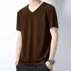 Camiseta Básica Masculina de Verão Slim Gola V Manga Curta Algodão Puro Estilo Coreano Versátil Respirável Casual Cor Lisa Nova 2025