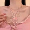 Collar de Flor Rosa Suave Súper Hada Fresco y Elegante Alto Valor Nuevo de Verano Color Dopamina para Mujer