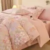Juego de cuatro piezas de algodón puro cepillado con forro polar para otoño e invierno, versión AB, juego de tres piezas de doble cara, funda de edredón engrosada y cálida para invierno