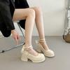 Zapatos de una sola capa para mujer 2024 verano nuevos moda coreana tacón grueso suela gruesa antideslizantes lazo perla casual zapatos Mary Jane