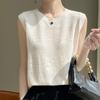 Primavera y verano 24 nueva ropa de primera línea suéter de lana peinada para mujer top de punto fino sin mangas hueco cuello redondo