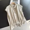 2026 Novo Estilo Cardigan de Linho Soltinho Emagrecedor Sem Mangas Blusa Camiseta Elegante Rejuvenescedora para Mulheres Atacado H16Et8333