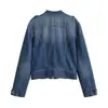 Fábrica de Ropa para Mujer Transfronteriza Venta al por Mayor Moda Europea y Americana 2026 Chaqueta Abrigo de Mezclilla Doble Botonadura con Tira Decorativa en el Hombro