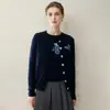 Nuevo Cárdigan de Mujer Más Vendido Otoño/Invierno 100% Cachemira Pura Sustituto Arándano Cuello Redondo Tejido Suéter Cálido Abrigo