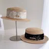 Sombrero de Moda de Rafia con Encaje, de Copa Plana para Mujer, Verano, Estilo Francés, Elegante, Transpirable, Sombrilla, Protección Solar, Sombrero de Paja