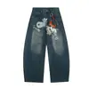 Jeans Scimitar Lavados con Estampado de Vaca Divertido Americano para Hombres y Mujeres en Otoño e Invierno Nuevos Pantalones Largos Casuales Sueltos de Pierna Ancha
