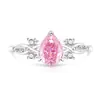 Anillo de Flor de Hielo de Piedra Preciosa Colorida de Venta Caliente en Transmisión en Vivo, Corte de Pera, Diamante de Alto Carbono Súper Brillante, Anillo de Gota de Agua Galvanizado en Oro Real, Envío Directo de Una Pieza