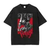 Camiseta Lavada Vintage con Estampado de Anime 230g Algodón Puro Camiseta Logo Personalizado Moda Urbana Cuello Redondo Manga Corta Camiseta para Hombre