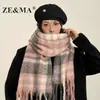Bufanda de Rayas Ze&Ma para Mujer, Nuevo Estilo de Alta Gama para Otoño e Invierno, Estilo Coreano, Engrosada para Calidez, Calentador de Cuello Atmosférico