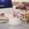 Taza de Cerámica de Gran Capacidad con Tapa Taza de Regalo Taza de Oficina Taza de Té Taza de Boca de Porcelana Hueso con Tapa Taza de Conferencia