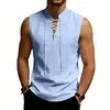 2026 Amazon Estilo Americano Verão Solto Masculino Viking Medieval Cordão Linho Respirável Solto Sem Mangas Colete