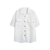 Camisa Masculina de Manga Curta com Gola Cubana Vazada Estilo Japonês, Camisa Branca Casual Solta de Verão, Top de Trabalho Cor Sólida, Roupa Masculina