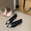 Zapatos de Salón para Mujer 2025 Estilo Nuevo, Gamuza, Punta Fina, Tacón Bajo, con Hebilla Metálica y Tacón Gato, Elegantes Zapatos de Noche