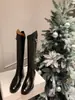 Versión de cuero de hebilla estilo británico, cuero genuino, tacón grueso, caña alta, botas largas para mujer, botas de equitación de suela gruesa para invierno, botas largas para mujer