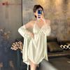 Conjunto de Duas Peças Camisola de Alça de Ácido Acético Camisola Roupas de Casa Renda Menina Camisola de Alto Estilo Cinto de Sexy Francês Almofada no Peito