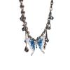Collar de Mariposa Azul con Goteo de Aceite y Borla de Goteo de Agua para Mujer Moda de Industria Pesada Temperamento Personalidad Collar Versátil 2024 Nueva Moda