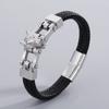 Pulseira de couro de aço titânio masculina europeia e americana pulseira masculina simples de personalidade animal criativa joia de mão cabeça de lobo atacado
