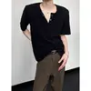 Camiseta de Manga Corta a Rayas Estilo Ins Perezoso con Diseño de Cuello con Hebilla Metálica, Corte Holgado, Tacto Fluido, Top Transpirable