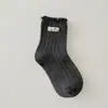 Calcetines para Niñas Otoño Invierno Estilo Princesa Coreana Etiqueta de Tela Retro Encaje Fruncido Puño Sin Costuras Versátiles de Media Pantorrilla