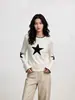 Suéter tejido Azmi blanco de cuello redondo, un diseño de nicho para mujer, nueva colección otoño/invierno, corte holgado, efecto adelgazante, tejido casual y versátil